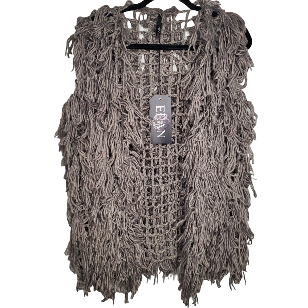 Elan Vest Medium Shaggy Yarn Crochet Boho Style Gray Grey
